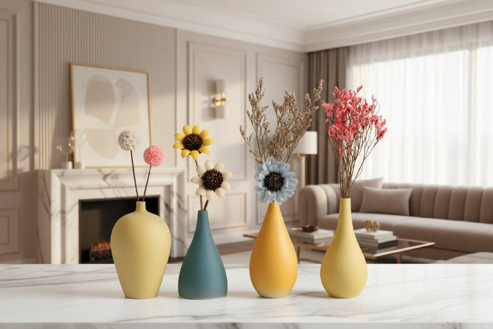 4-piece  Textured Ceramic Vase set